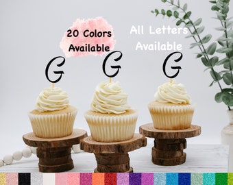 Initial G Cupcake Topper Monogram Letter Cupcake Toppers For Wedding , Bridal Shower, Bachelorette , Baby Shower , Engagement party