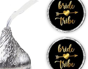Bride Tribe Kisses Stickers (Set of 216) for Bridal Shower Wedding Bachelorette Party Black and Gold  Kisses Stickers (CANDY NOT INCLUDED)