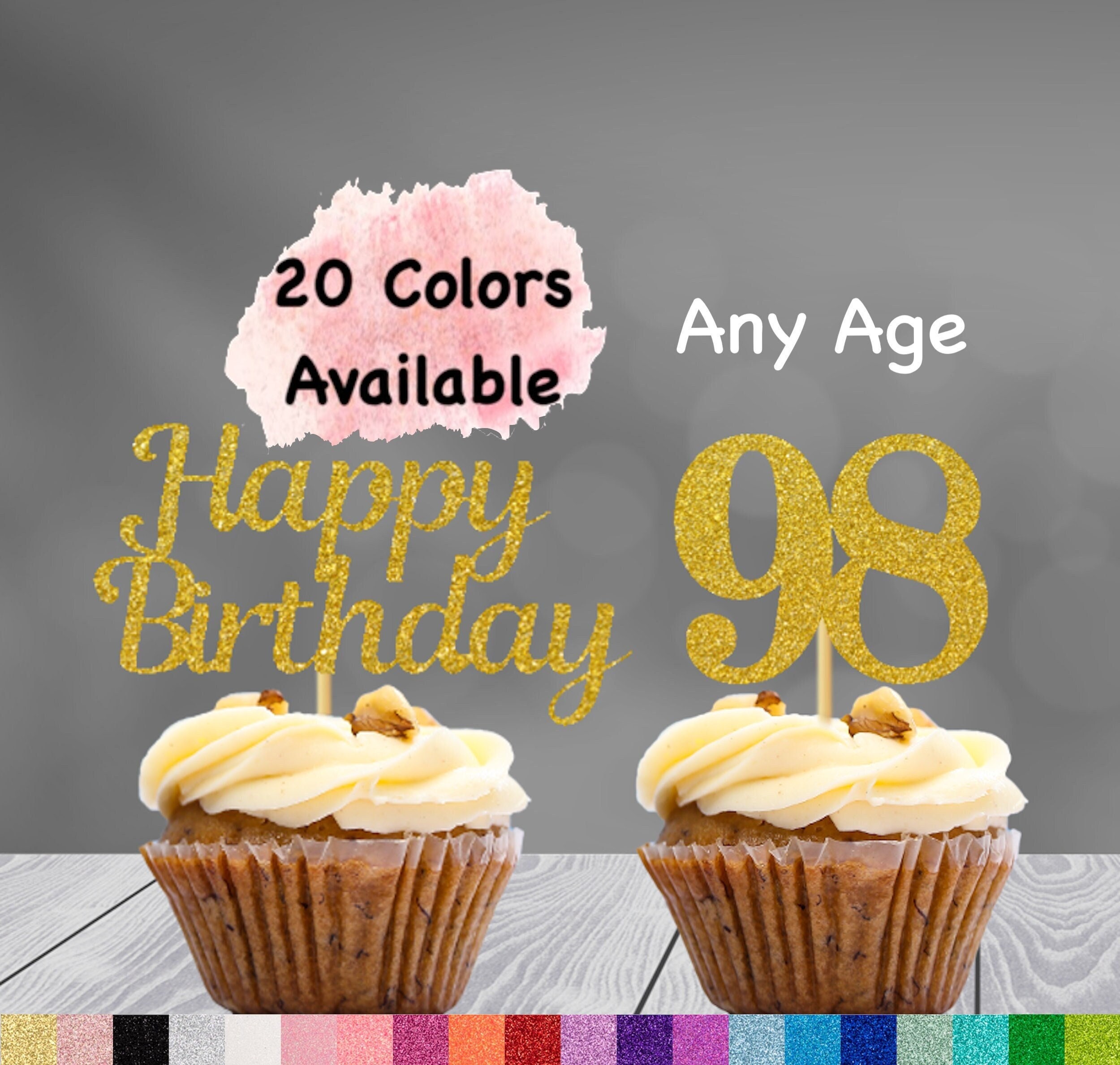 Decorazione Per Torta Happy 98th Birthday – Scritta Glitter Oro E Nero, Topper Per 98° Compleanno