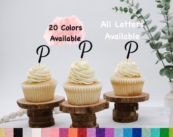 Initial P Cupcake Topper Monogram Letter Cupcake Toppers For Wedding , Bridal Shower, Bachelorette , Baby Shower , Engagement party