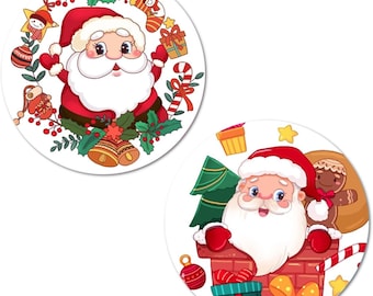 40 Santa Claus Stickers, 2 Inch Big Round Glossy Labels