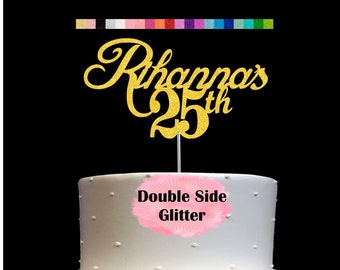 25th Birthday Cake Topper | Age 25 Number 25 | Personalized Name and Age | Glitter Party Decoration | Custom Cake Topper | Table Centerpiece