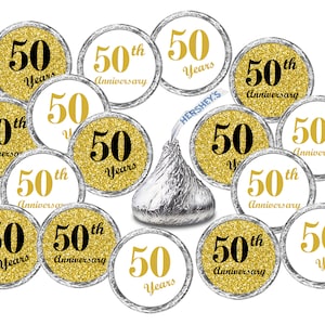 Any Number 50th Wedding Anniversary Kisses Stickers (Set of 216) Labels Stickers For  Kisses Party Favor Decor (CANDY NOT INCLUDED)