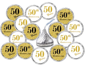 Any Number 50th Wedding Anniversary Kisses Stickers (Set of 216) Labels Stickers For  Kisses Party Favor Decor (CANDY NOT INCLUDED)