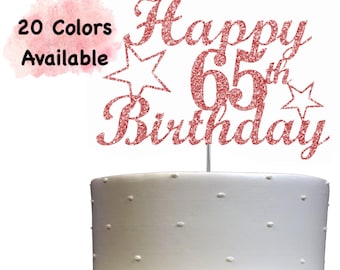 65th Birthday Cake Topper | Glitter Party Decoration | Happy Birthday Decor | Number 65 Milestone Celebration Elegant Topper for All Ages