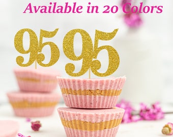 95th Birthday Cupcake Toppers | Glitter Number 95 Decorations | 95th Party Decor | Age 95 Milestone | Party Favors Birthday Party Supplies