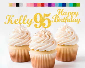95th Birthday Decorations Personalized Birthday Cupcake Toppers Custom Age, Name & Happy Birthday Sign - Party Decorations for Kids Adults
