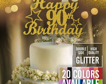 90th Birthday Cake Topper | Glitter Party Decoration | Happy Birthday Decor | Number 90 Milestone Celebration Elegant Topper for All Ages