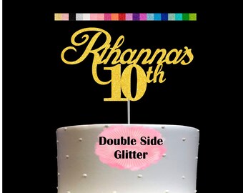 10th Birthday Cake Topper | Age 10 Number 10 | Personalized Name and Age | Glitter Party Decoration | Custom Cake Topper | Table Centerpiece
