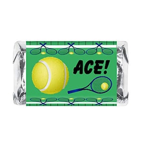 60 Sports Tennis Miniature Candy Bar Wrapper, Mini Candy Bar Stickers for Birthday Party, Baby Shower Wedding Graduation Candy Not Included.