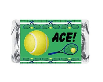 60 Sports Tennis Miniature Candy Bar Wrapper, Mini Candy Bar Stickers for Birthday Party, Baby Shower Wedding Graduation Candy Not Included.