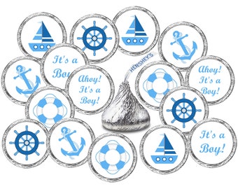 324 Nautical Blue Its a Boy Baby Shower or Baby Sprinkle Party Favors Stickers Labels for Kisses Envelope Seals (CANDY NOT INCLUDED)