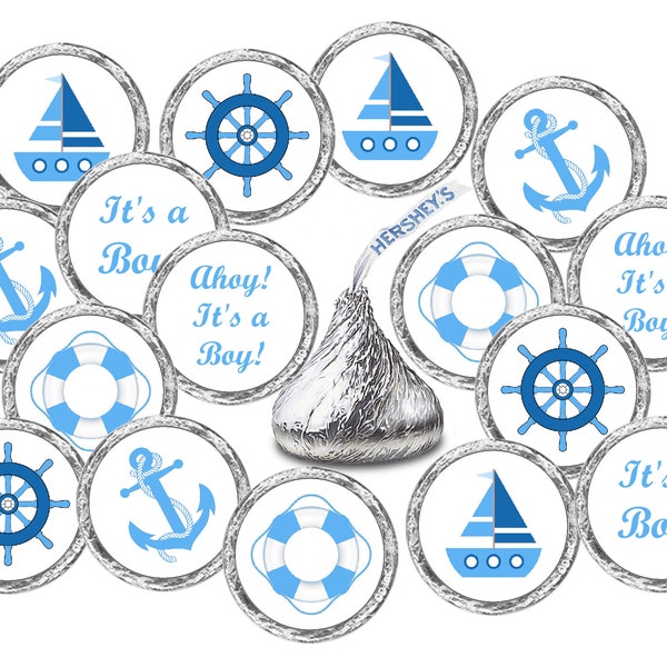 324 Nautical Blue Its a Boy Baby Shower or Baby Sprinkle Party Favors Stickers Labels for Kisses Envelope Seals (CANDY NOT INCLUDED)