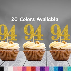 94th Birthday Cupcake Toppers | Glitter Number 94 Decorations | 94th Party Decor | Age 94 Milestone | Party Favors Birthday Party Supplies