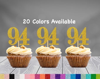 94th Birthday Cupcake Toppers | Glitter Number 94 Decorations | 94th Party Decor | Age 94 Milestone | Party Favors Birthday Party Supplies