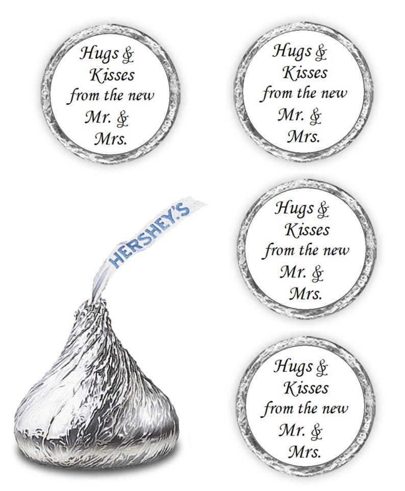 324 Hugs and Kisses from the new Mr /& Mrs Interlocking Orange Hearts Wedding Favors Stickers Labels For Bridal Shower CANDY NOT INCLUDED