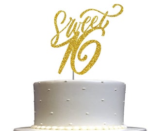 Sweet 16 Cake Topper Sixteenth Birthday Party Decoration ( Double Sided Glitter) 16th Birthday Cake Topper Sweet 16 Cake Topper
