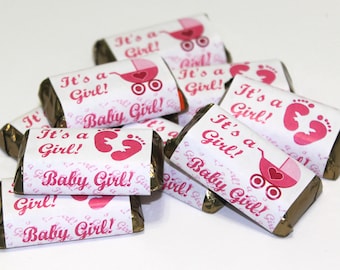 60 Pink Its a Girl Baby Shower Miniatures Candy Bar Wrapper, Baby Shower Miniatures Candy Bar Stickers, Candy Not Included