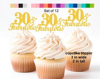 30th Birthday Cake Topper Cupcake Topper and Banner Complete Set  30 & Fabulous Theme Adult Party Decorations Favors ALL AGES AVAILABLE