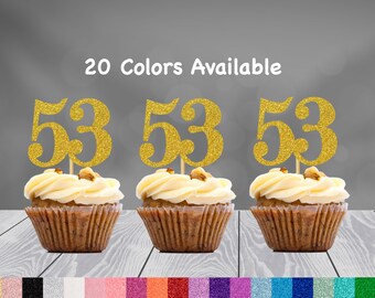 Any Age Number 53rd Birthday Cupcake toppers ( 2 inches Tall) Adult Party Glitter Party Decorations age number (AVAILABLE IN 20 COLORS)