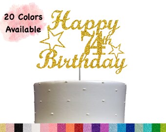 74th Birthday Cake Topper | Glitter Party Decoration | Happy Birthday Decor | Number 74 Milestone Celebration Elegant Topper for All Ages