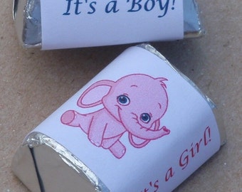 30 baby shower elephant theme  wrappers for hershey nugget candy favors pink or blue (candy not included)