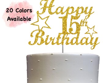 15th Birthday Cake Topper | Glitter Party Decoration | Happy Birthday Decor | Number 15 Milestone Celebration Elegant Topper for All Ages