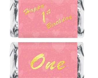 1st Birthday Party Favors  First Birthday Decorations  Pink Gold Happy Birthday Party Decoration Party Supplies Candy Not Included