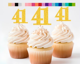 41st Birthday Cupcake Toppers | Glitter Number 41 Decorations | 41st Party Decor | Age 41 Milestone | Party Favors Birthday Party Supplies