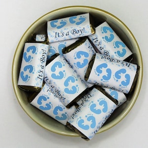 60 Blue Footprints Baby Shower Miniatures Candy Bar Wrapper, Baby Shower Miniatures Candy Bar Stickers (CANDY NOT INCLUDED)