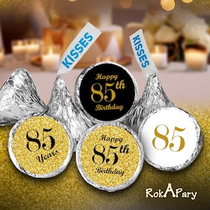 85th Birthday Party Labels Set of 324 Self-Adhesive Glossy Stickers Party Favors Candy Bags (CANDY NOT INCLUDED) Perfect for Kisses Bottoms