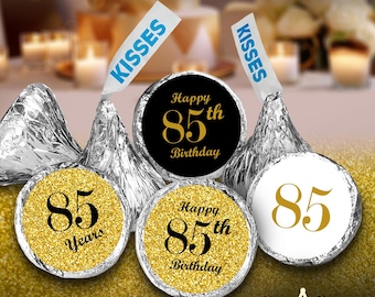 85th Birthday Party Labels Set of 324 Self-Adhesive Glossy Stickers Party Favors Candy Bags (CANDY NOT INCLUDED) Perfect for Kisses Bottoms