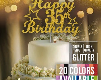 35th Birthday Cake Topper | Glitter Party Decoration | Happy Birthday Decor | Number 35 Milestone Celebration Elegant Topper for All Ages