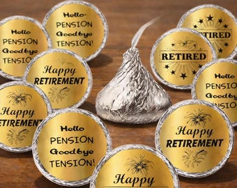 Retirement Gold Foil Set of 216 Retirement Kisses Stickers Labels for Happy Retirement Party,  Kisses Party Favors Decor (CANDY NOT INCLUDED