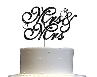 Mrs & Mrs Cake Topper  Wedding Cake Topper  Glitter Mrs and Mrs Cake Topper for Wedding Party Decorations (Double Sided Glitter)