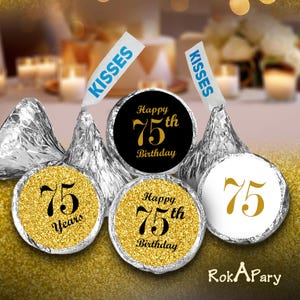 Lot de 324 étiquettes autocollantes brillantes pour fête du 75e anniversaire Cadeaux pour cadeaux, sacs de bonbons (BONBOND NON INCLUS) Parfait pour les baisers