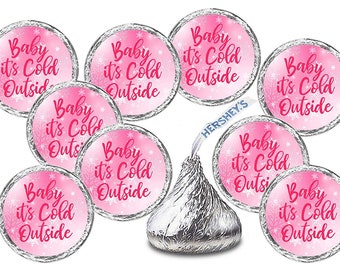 216 Pink Baby its Cold Outside Kisses Stickers (Set of 216), Winter Wonderland Baby Shower Labels Stickers  Kisses Party Favors Decor
