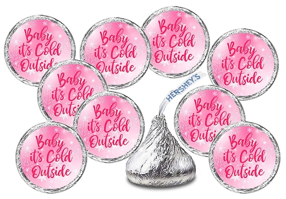 216 Pink Baby its Cold Outside Kisses Stickers (Set of 216), Winter Wonderland Baby Shower Labels Stickers  Kisses Party Favors Decor