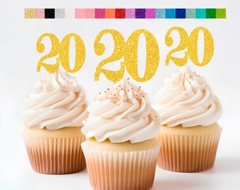 20th Birthday Cupcake Toppers | Glitter Number 20 Decorations | 20th Party Decor | Age 20 Milestone | Party Favors Birthday Party Supplies