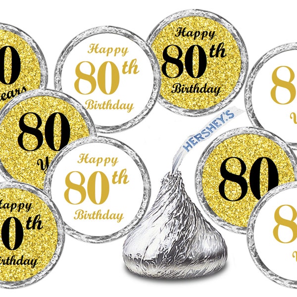 Any Age 80th Birthday Kisses Stickers (Set of 324) Adult 80th Birthday Gold Theme Labels Stickers For  Kisses Party Favors Decoration