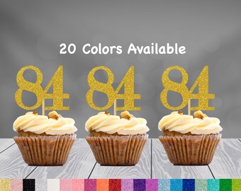 84th Birthday Cupcake Toppers | Glitter Number 84 Decorations | 84th Party Decor | Age 84 Milestone | Party Favors Birthday Party Supplies