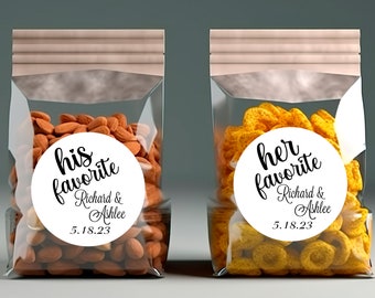 Personalized His Favorite Her Favorite Wedding Favors Glossy Stickers  2 in" (SET OF 20)  Wedding Favors Glossy Waterproof Labels