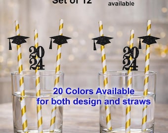 2026 Graduation Party Straws Class of 2026 – Graduation Decorations, Party Favors, Class Reunion Supplies, Grad Party Straws (Set of 12)