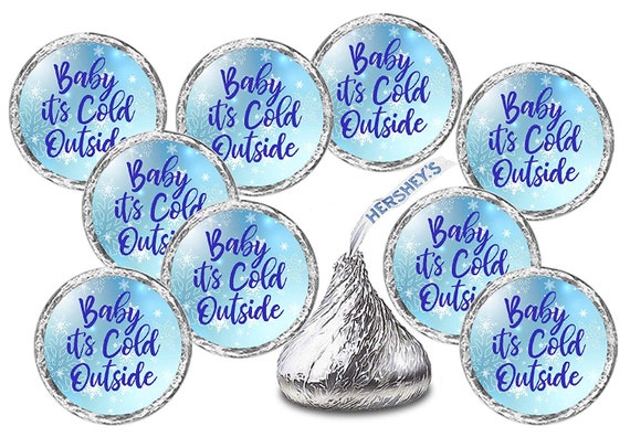 216 Blue Baby its Cold Outside Kisses Stickers, (Set of 216) Baby Shower Chocolate Drops Labels Stickers  Kisses Party Favors Decor