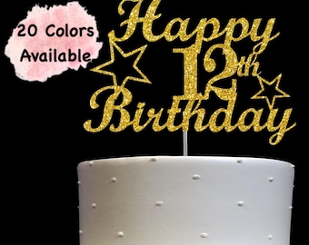 12th Birthday Cake Topper | Glitter Party Decoration | Happy Birthday Decor | Number 12 Milestone Celebration Elegant Topper for All Ages