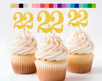 22nd Birthday Cupcake Toppers | Glitter Number 22 Decorations | 22nd Party Decor | Age 22 Milestone | Party Favors Birthday Party Supplies