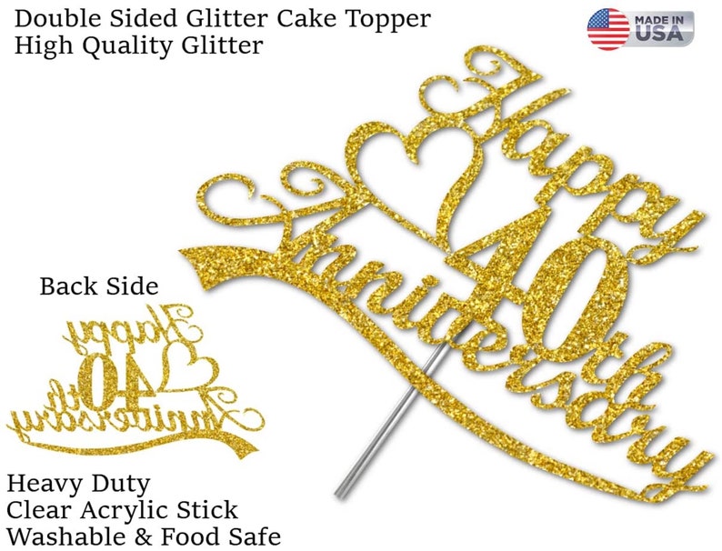 40th Anniversary Cake Topper double Sided Red Glitter 40th - Etsy