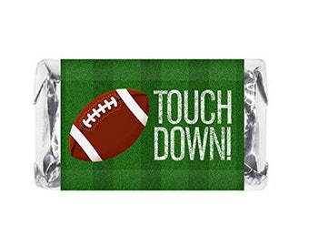 60 Sports Football Miniature Candy Bar Wrapper Mini Candy Bar Stickers for Birthday Party Baby Shower Wedding Graduation Candy Not Included.