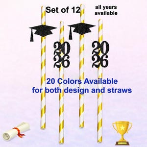 Class of 2026 Graduation Party Straws (SET OF 12) Grad Party Favors Table Decorations Graduation Straw Toppers Graduation Decorations 2026 image 1