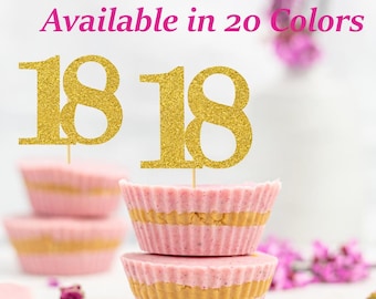 18th Birthday Cupcake Toppers | Glitter Number 18 Decorations | 18th Party Decor | Age 18 Milestone | Party Favors Birthday Party Supplies
